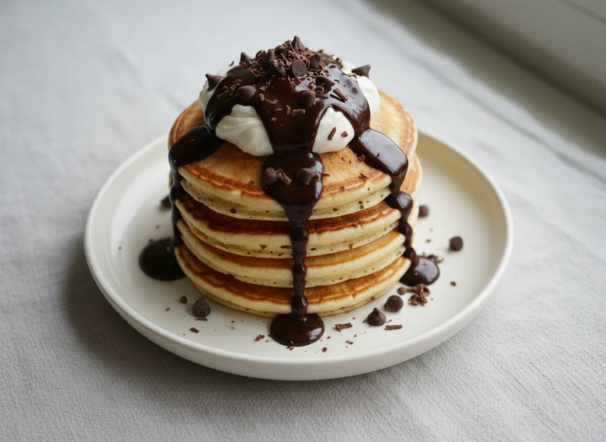 Pancake with cream and chocolate photo