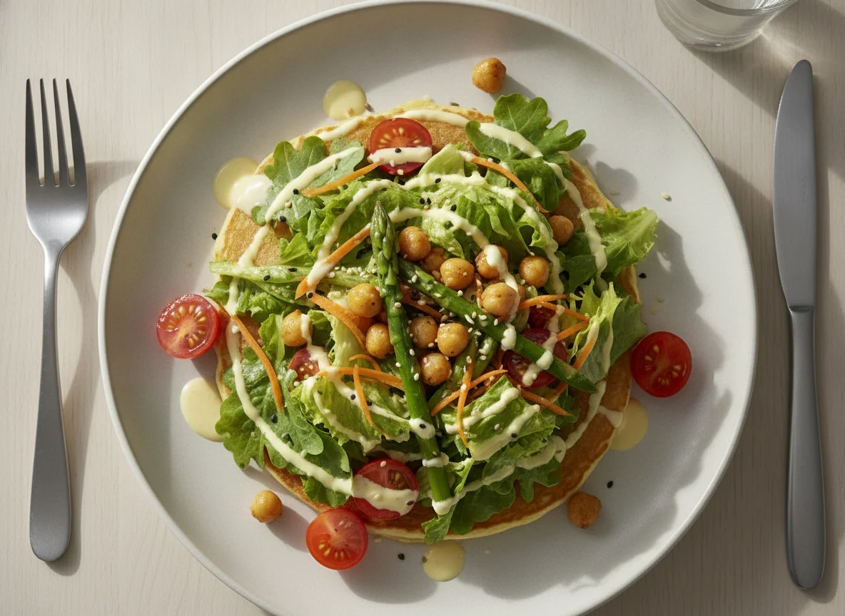 Pancake with Mixed Salad and Chickpeas photo