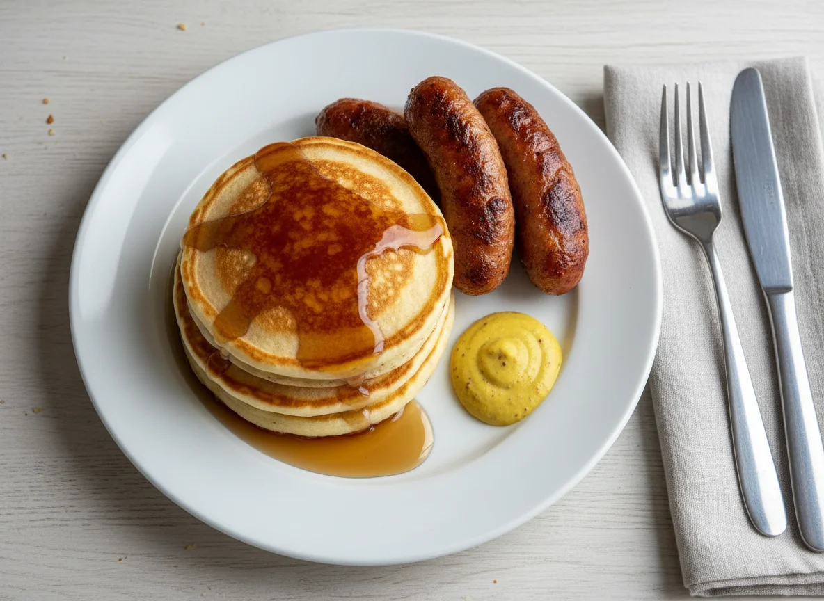 Pancake with Sausages and Mustard photo