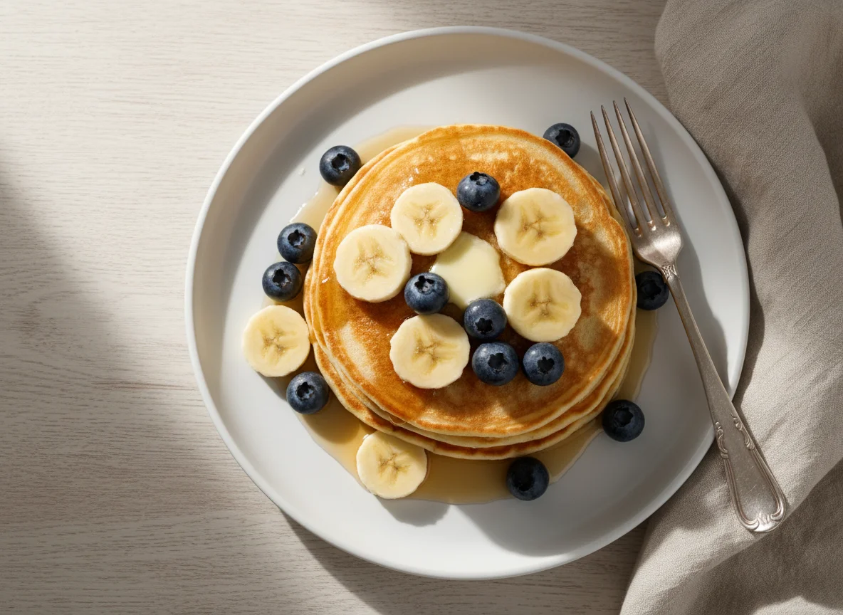 Pancakes with Banana and Blueberries photo
