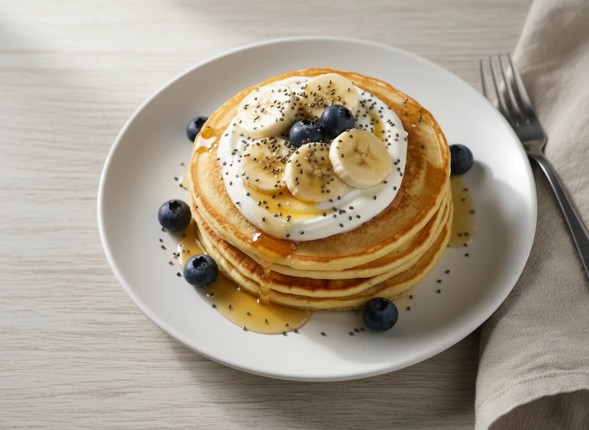 Pancakes with Banana, Yogurt and Chia Seeds photo