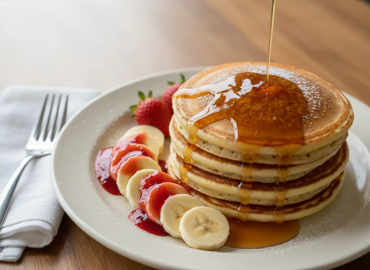 Pancakes with Bananas and Syrup photo