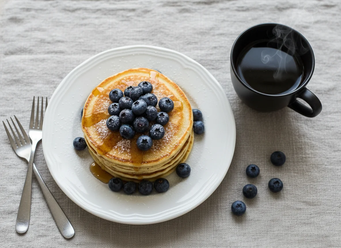 Pancakes with Blueberries and Black Coffee photo