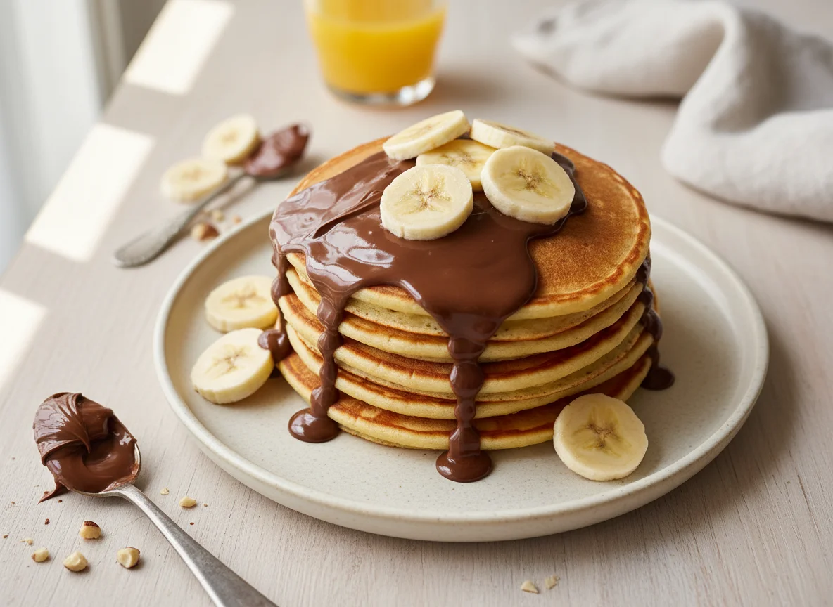 Pancakes with Chocolate Spread and Banana photo