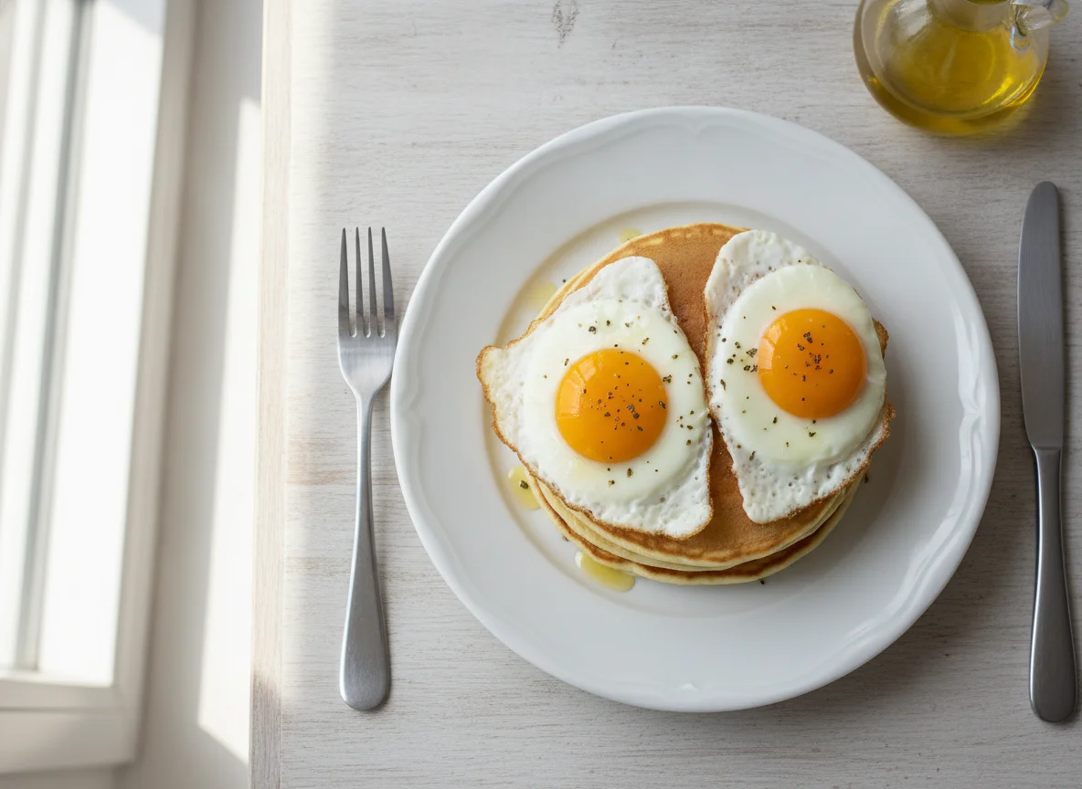 Pancakes with Fried Eggs photo
