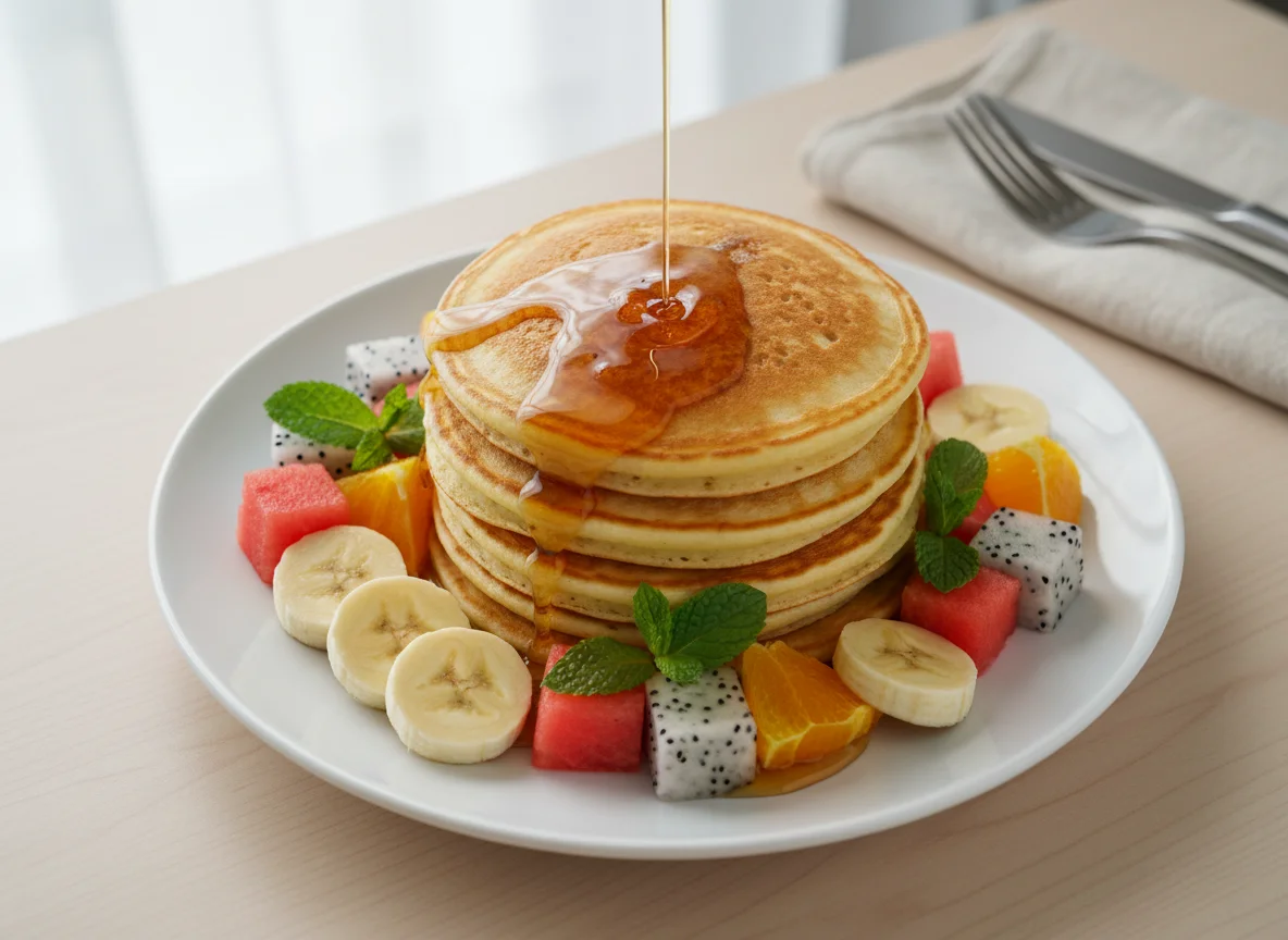 Pancakes with Fruit and Syrup photo