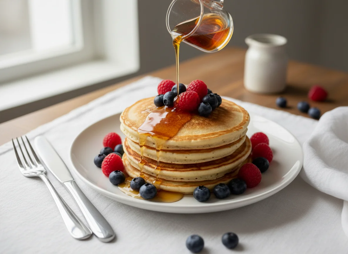 Pancakes with Mixed Berries and Syrup photo