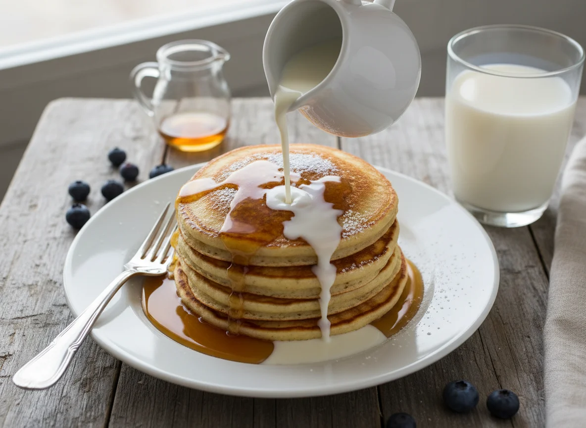 Pancakes with Syrup and Milk photo