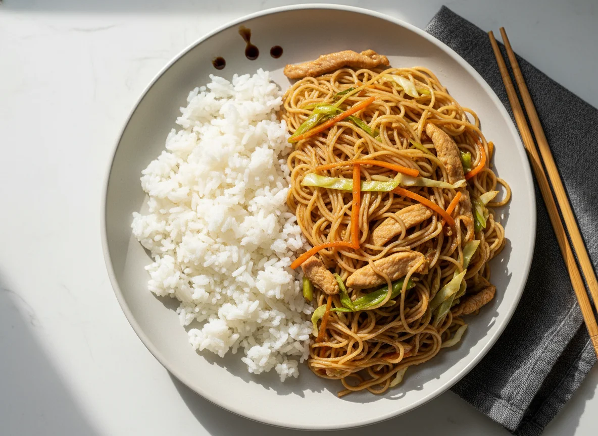Pancit Bihon with White Rice photo