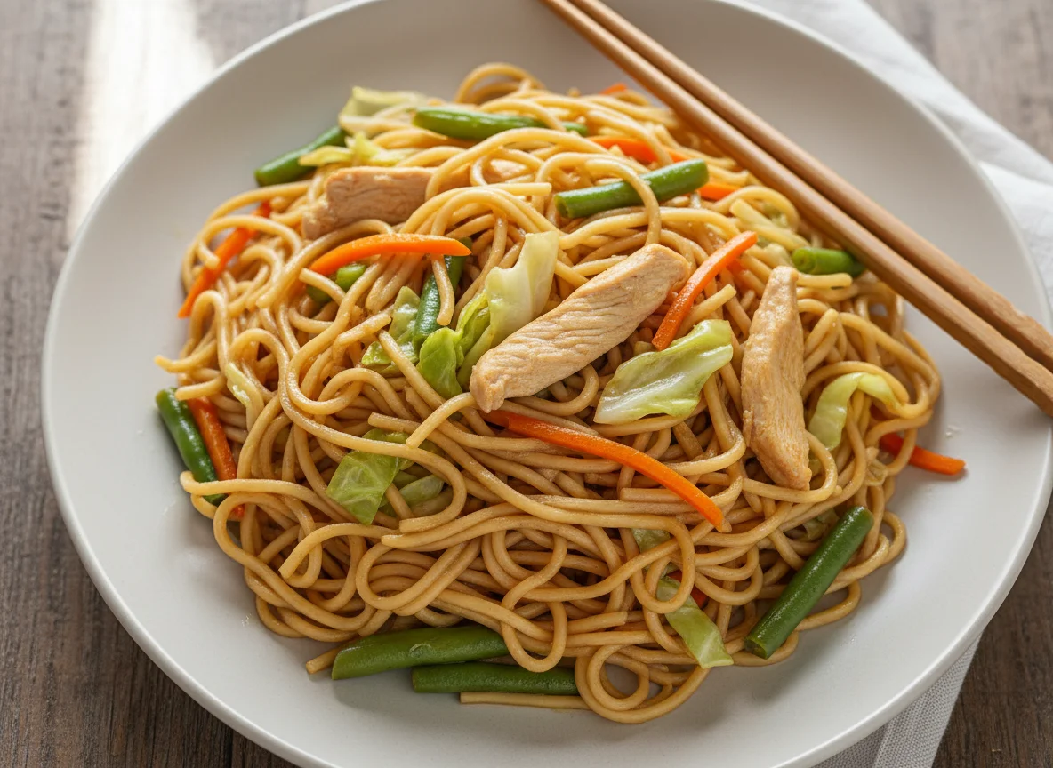 Pancit Canton with Vegetables and Chicken photo
