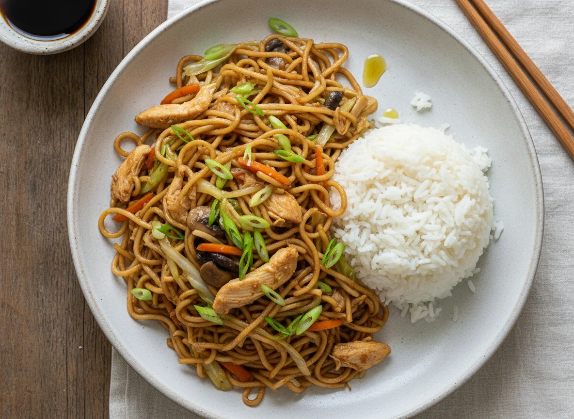 Pancit Canton with White Rice photo