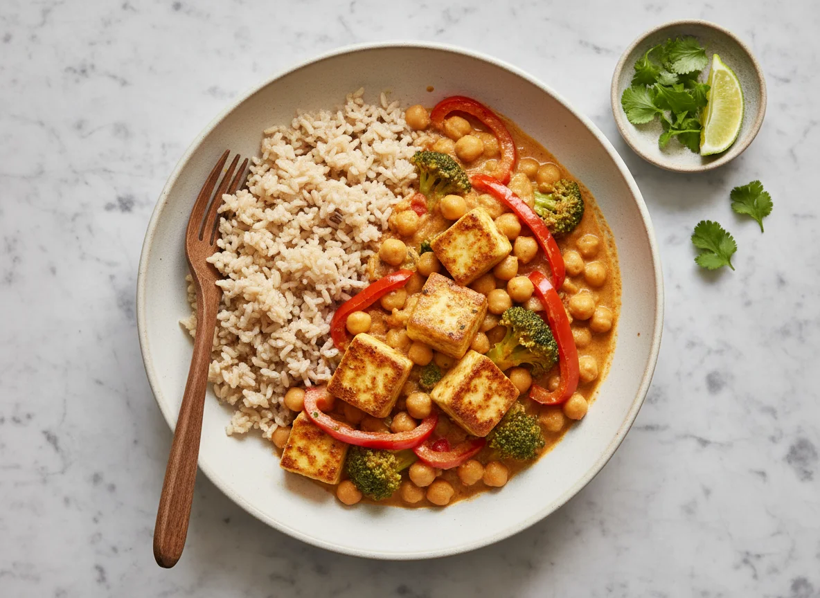 Paneer and Chickpea Curry with Brown Rice photo