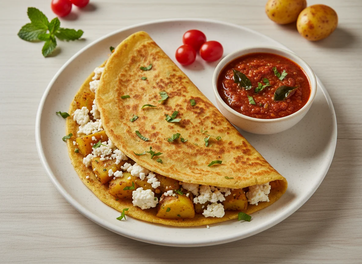 Paneer and Potato Stuffed Cheela with Chutney photo
