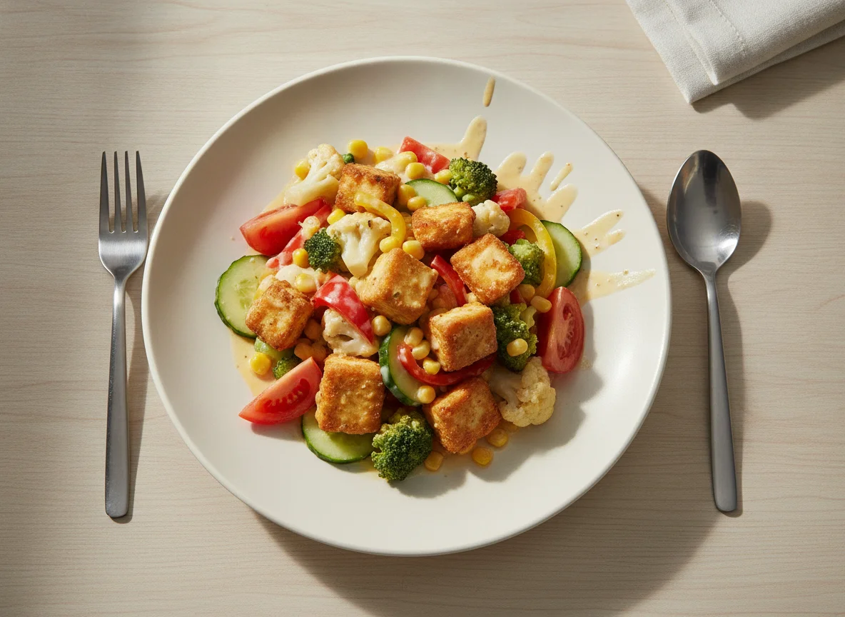 Paneer and Vegetable Stir Fry with Cucumber photo