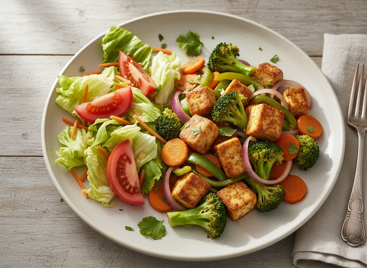 Paneer and Vegetable Stir-fry with Side Salad photo