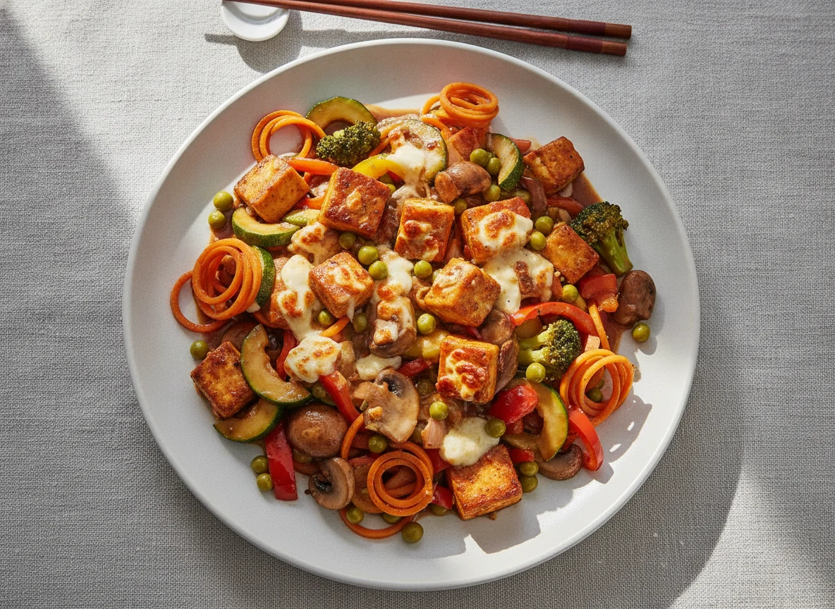 Paneer and Vegetable Stir-fry with Zucchini and Carrot photo