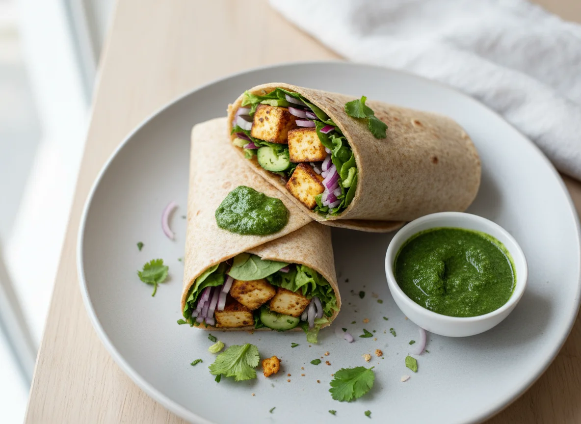 Paneer and Vegetable Wrap with Chutney photo