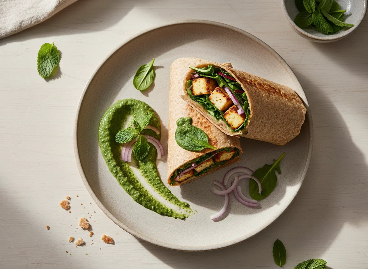 Paneer and Vegetable Wrap with Mint Chutney photo