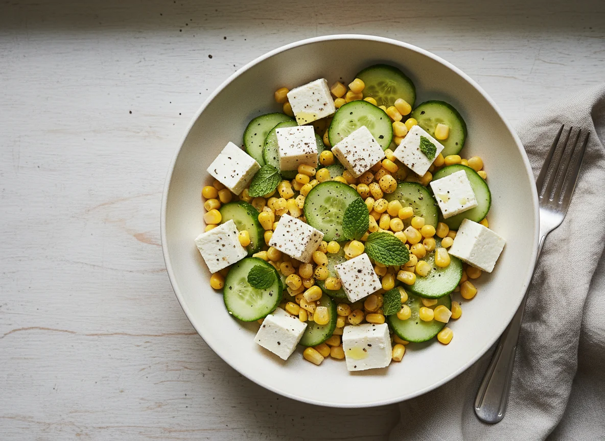 Paneer, Cucumber and Corn Salad photo