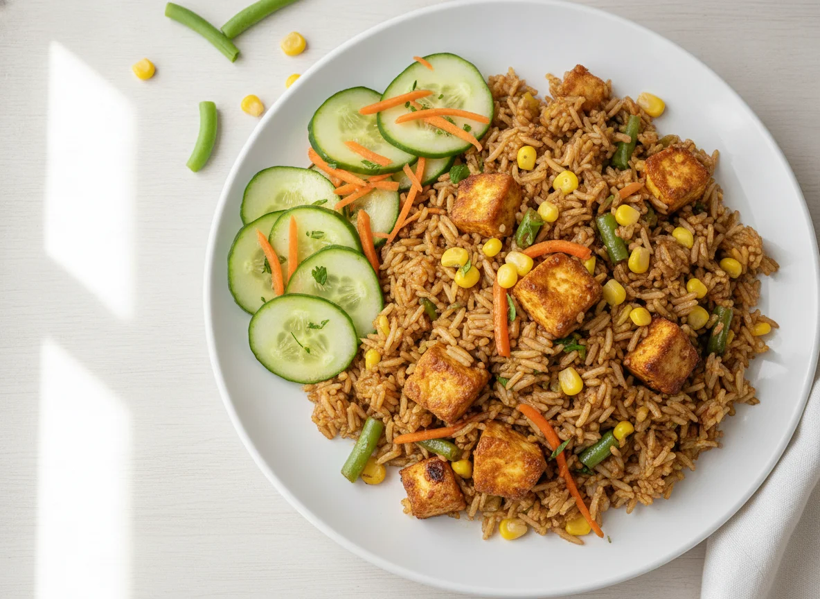 Paneer Fried Rice with Salad photo