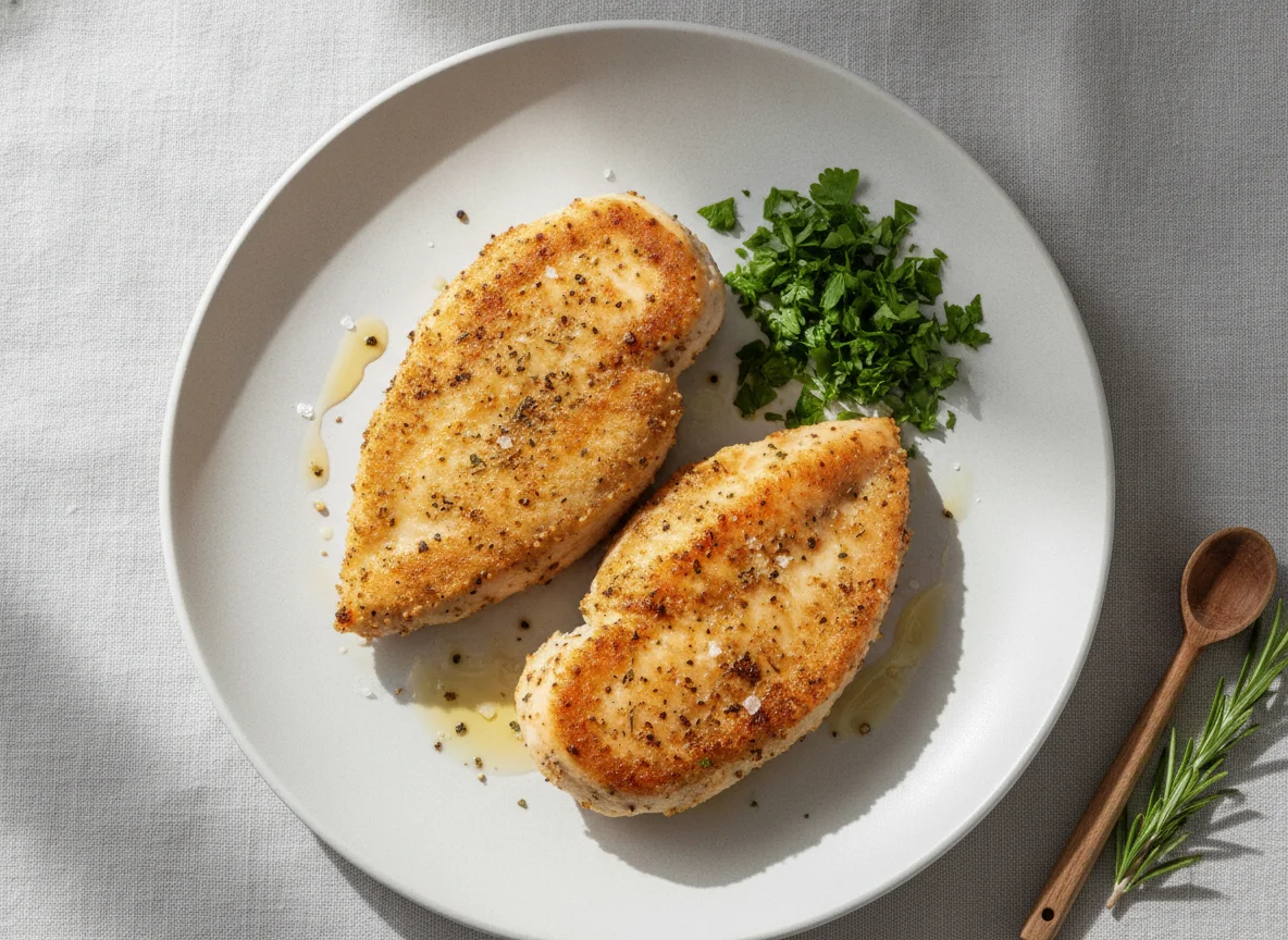 Pan-fried chicken breast fillets photo
