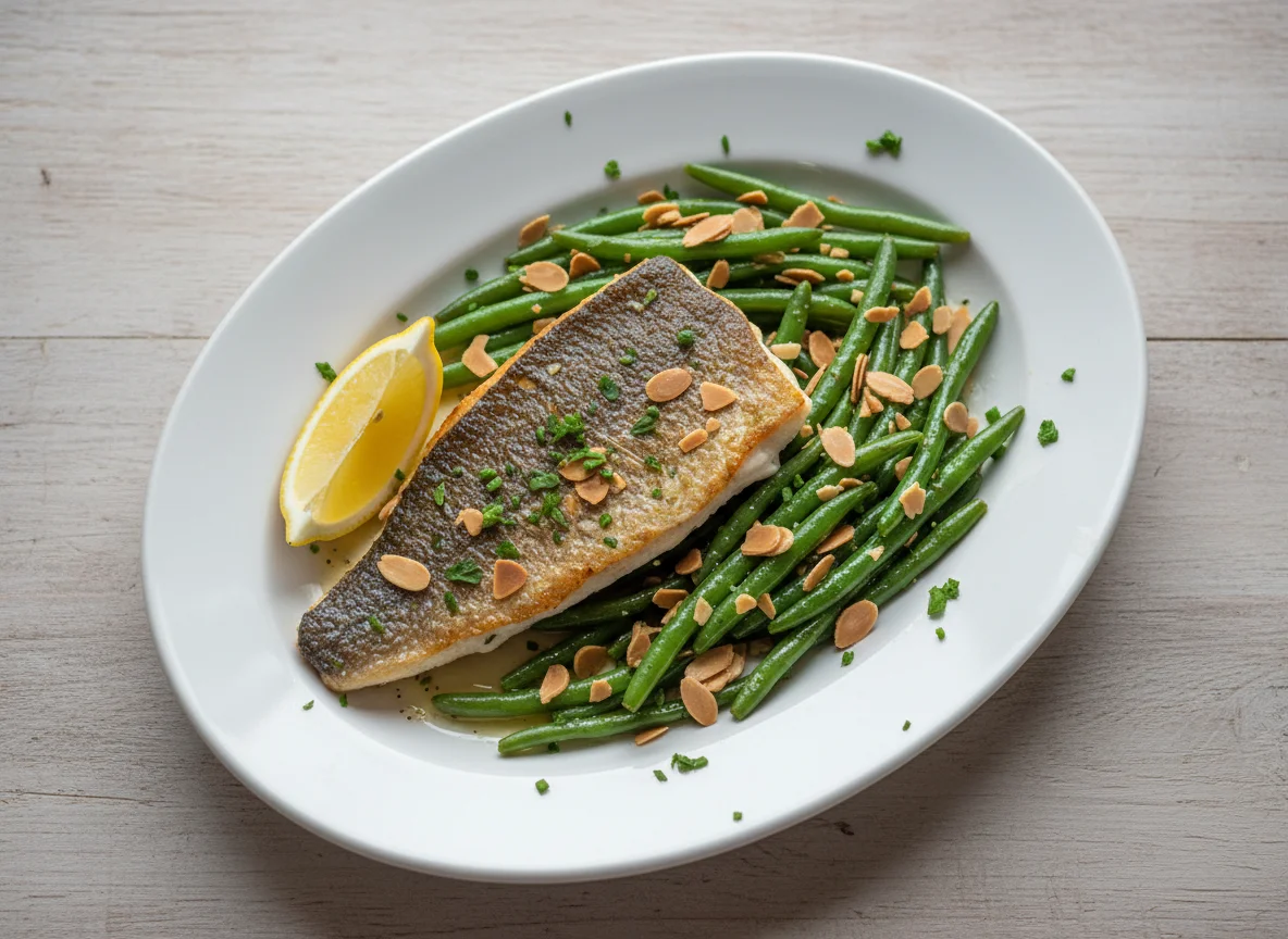 Pan-fried Fish with Green Beans and Almonds photo