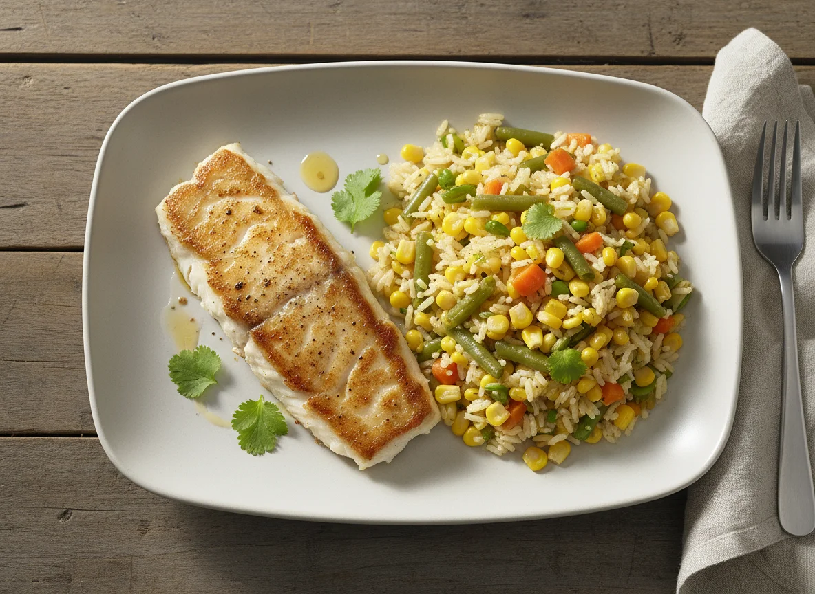 Pan-fried Fish with Vegetable Rice photo