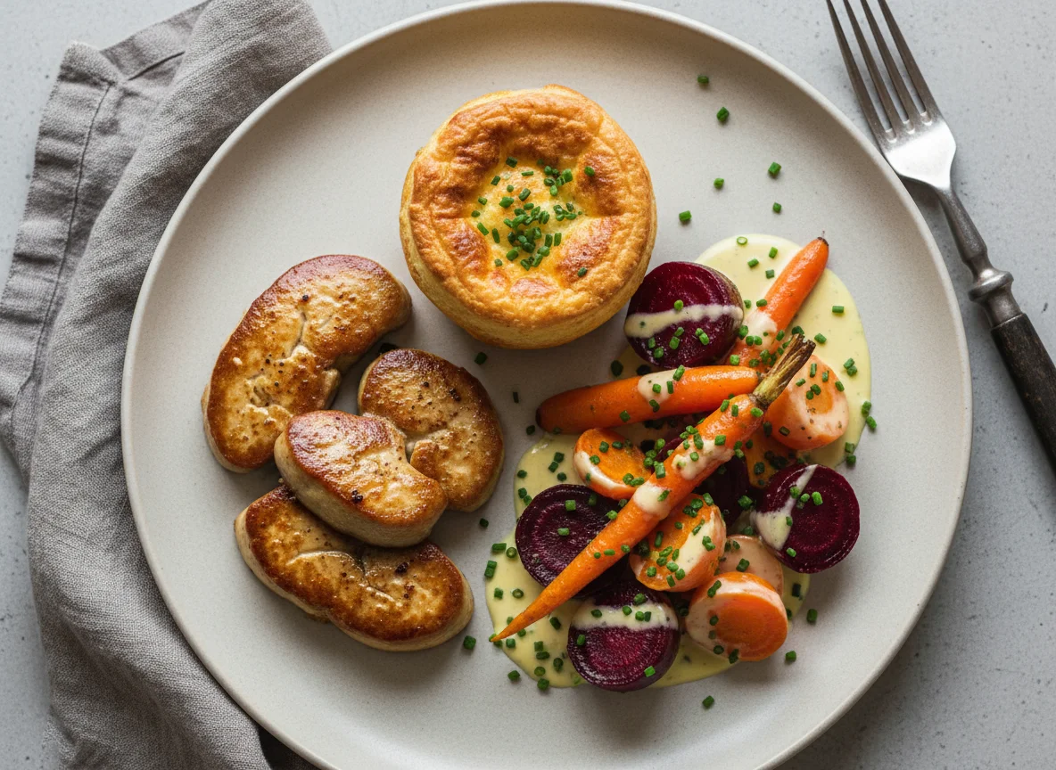 Pan-fried Foie Gras with Root Vegetable Salad and Savory Tart photo