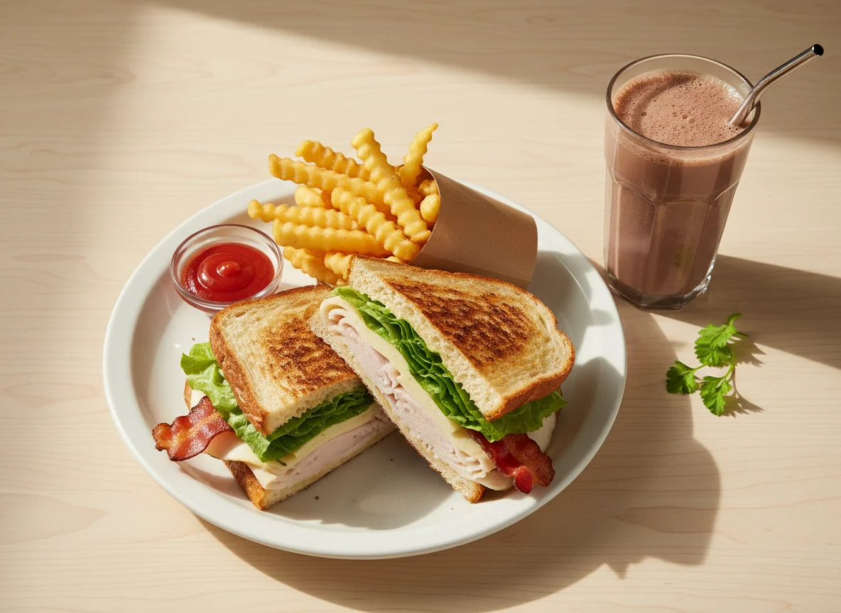 Panini Combo Meal with Fries and Chocolate Milk photo