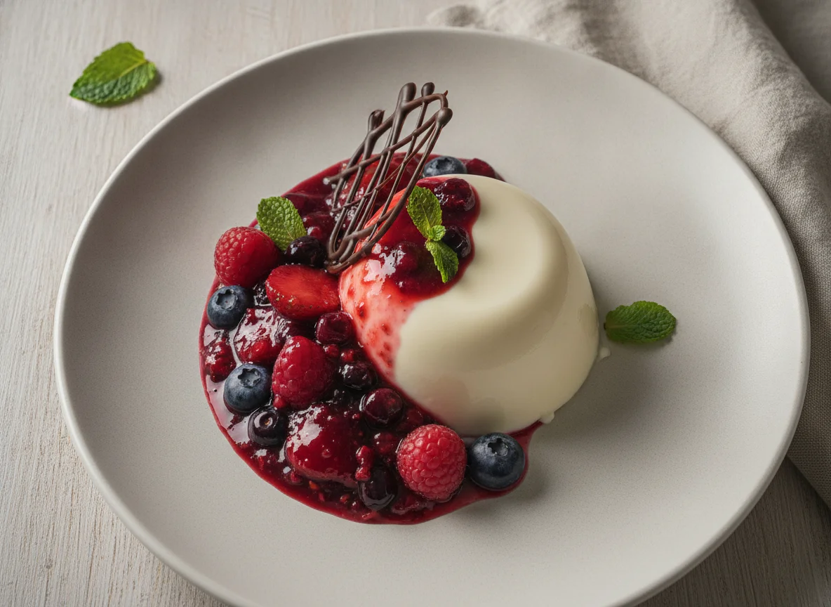 Panna cotta with berry compote photo