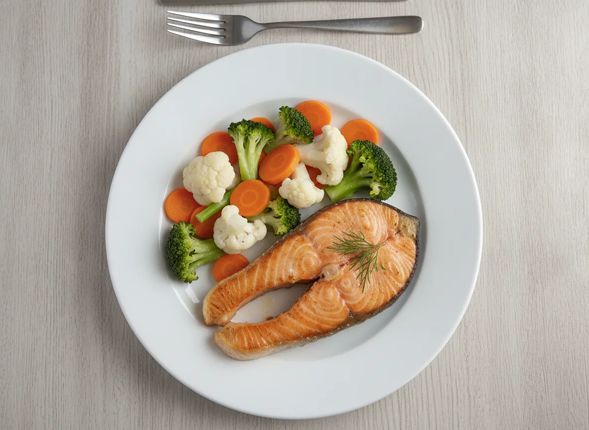 Pan-Seared Salmon with Steamed Vegetables photo