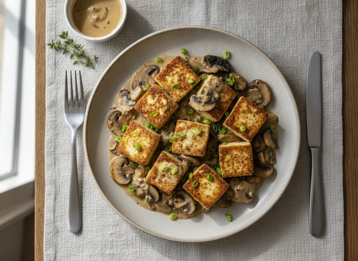 Pan-Seared Tofu with Mushroom Cream Sauce photo