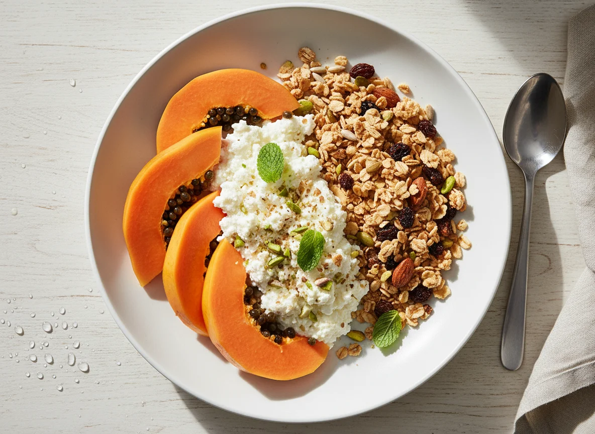 Papaya and Cottage Cheese with Muesli photo