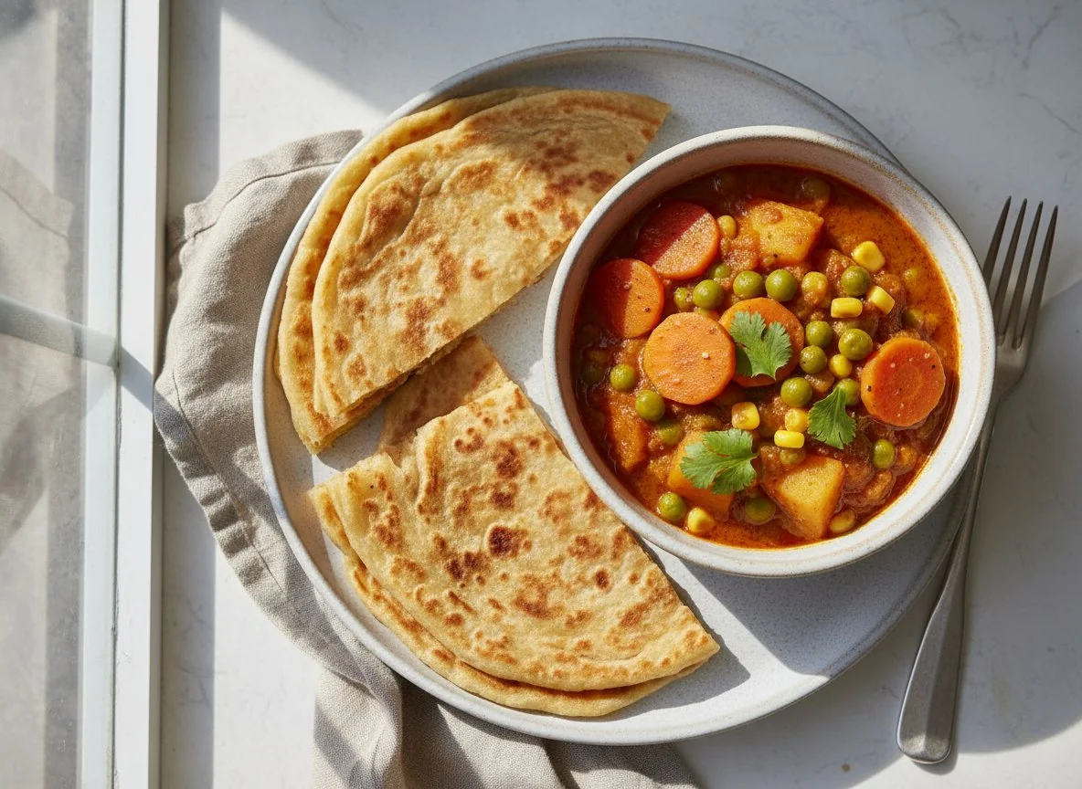 Paratha with Mixed Vegetable Curry photo