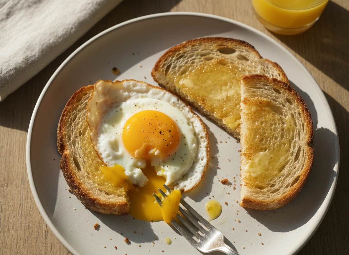 Partially Eaten Fried Egg with Toast photo