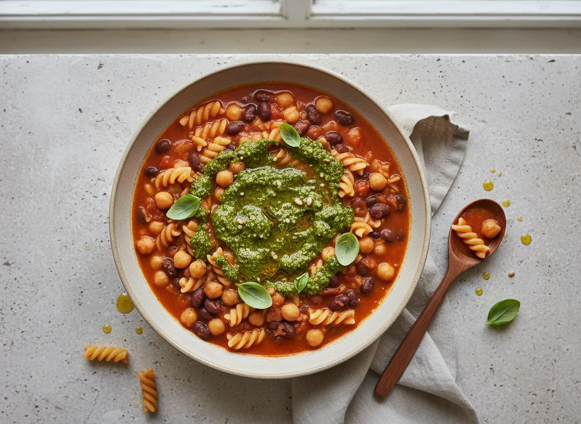 Pasta and Bean Soup with Pesto photo