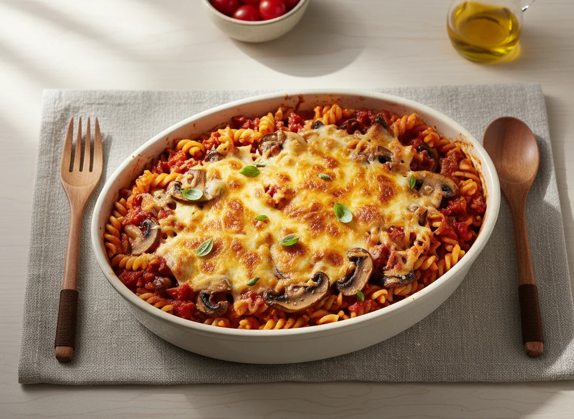 Pasta Bake with Mushrooms and Cheese photo