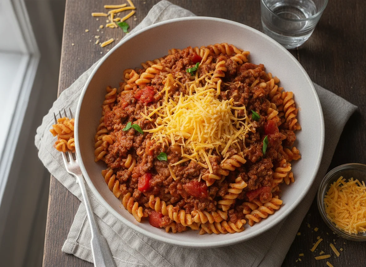 Pasta Bolognese with Grated Cheese photo