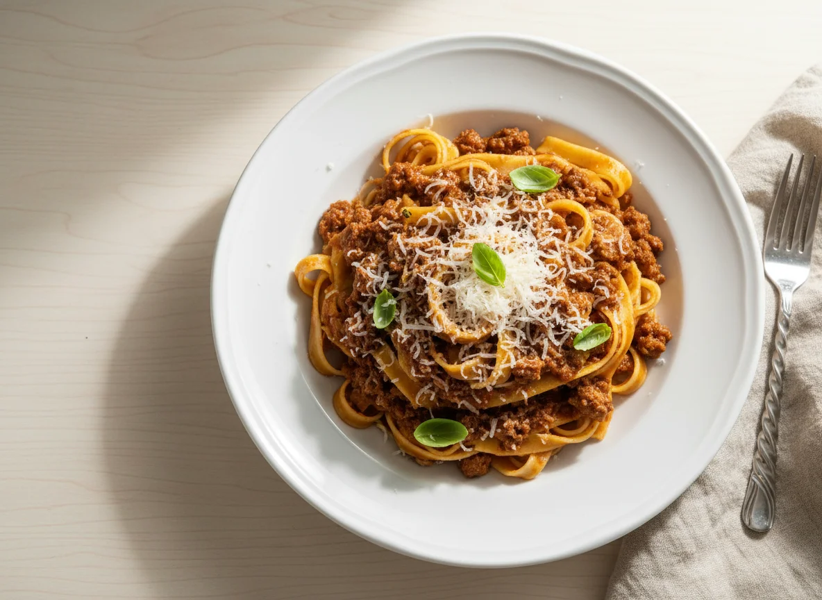 Pasta Bolognese with Parmesan photo
