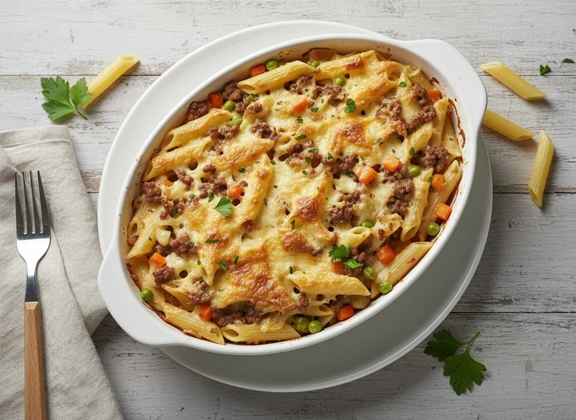 Pasta Gratin with Ground Meat and Cream Sauce photo