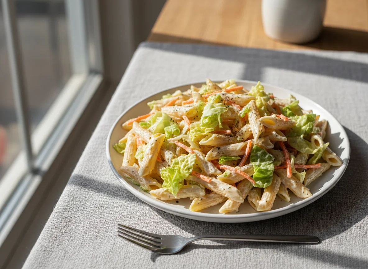Pasta Salad with Carrots and Lettuce photo