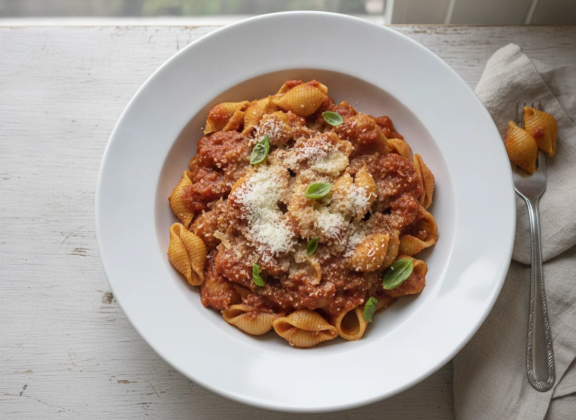 Pasta Shells with Tomato Sauce and Parmesan photo
