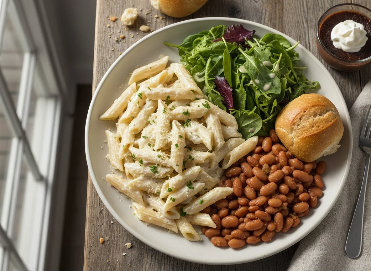 Pasta with Beans and Salad photo