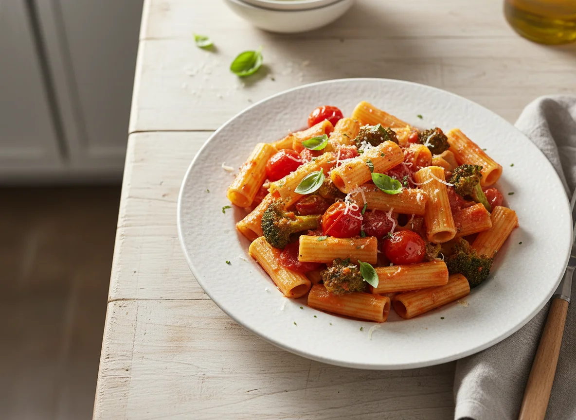 Pasta with Broccoli and Tomato Sauce photo