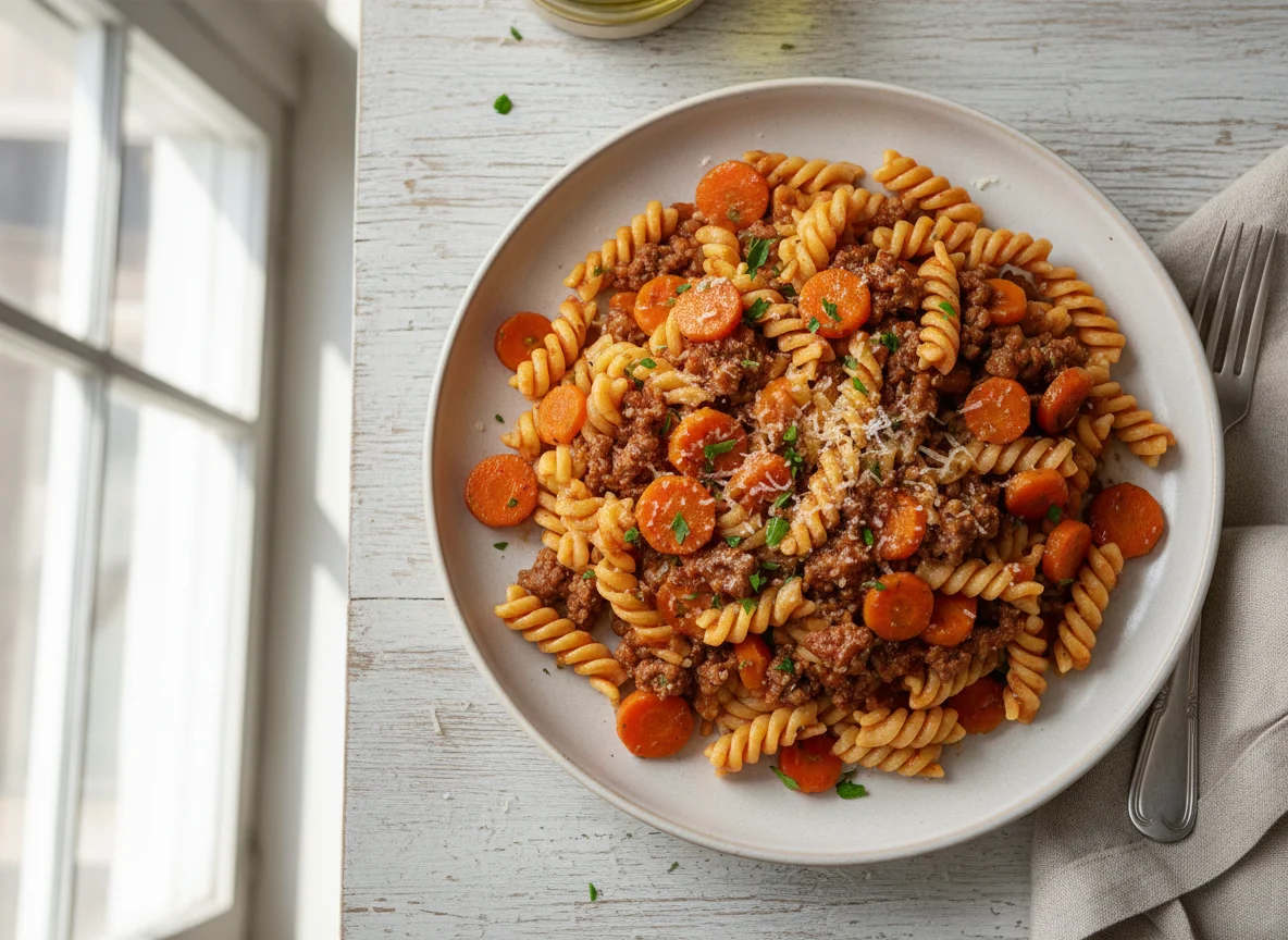 Pasta with Carrots and Minced Meat photo
