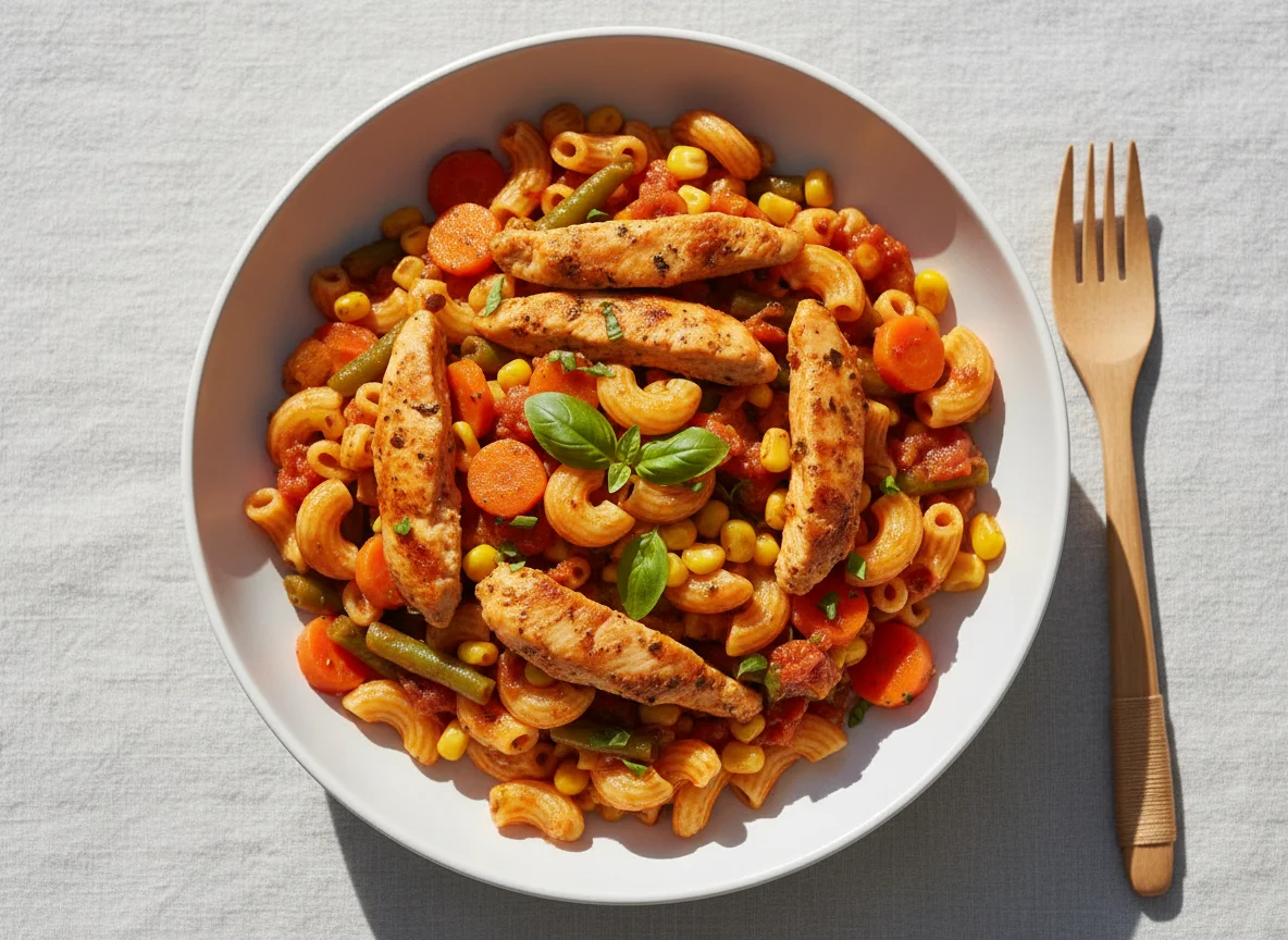Pasta with Chicken and Mixed Vegetables photo