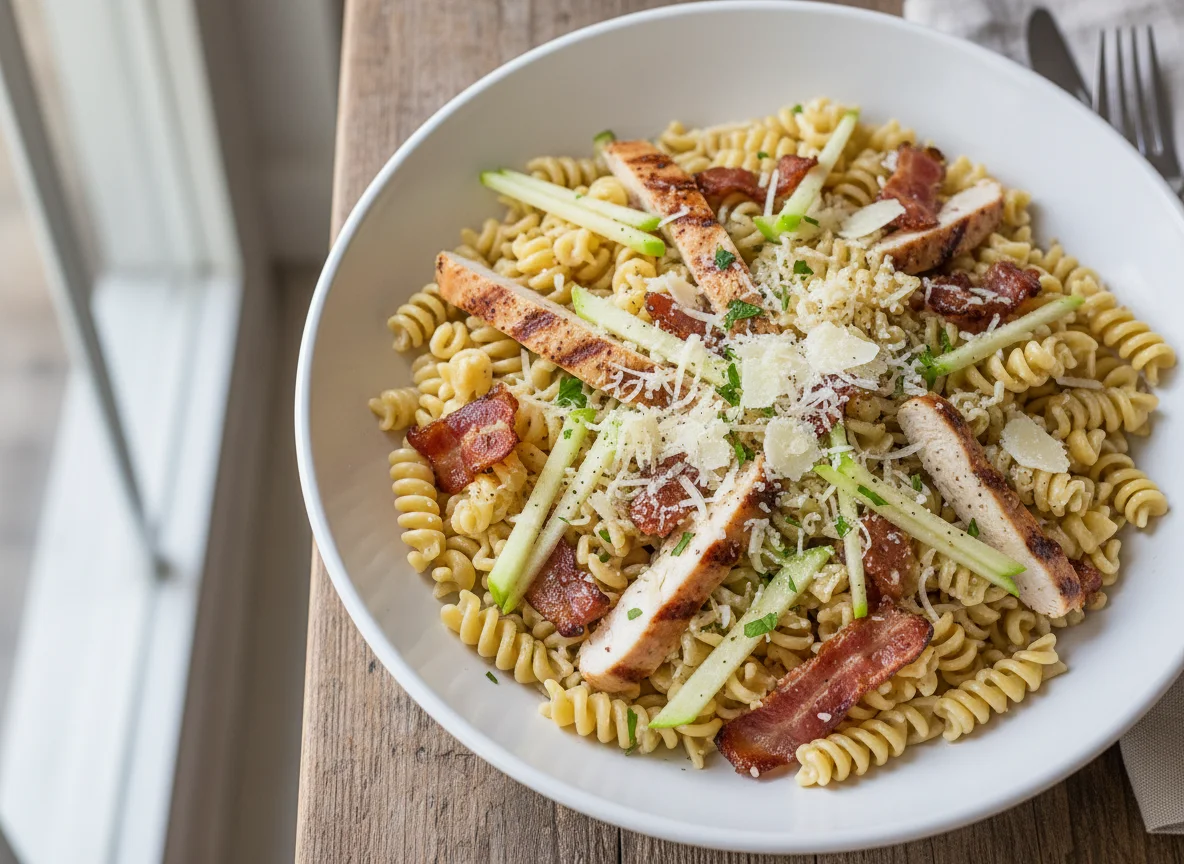Pasta with Chicken, Bacon, Apple, and Cheese photo