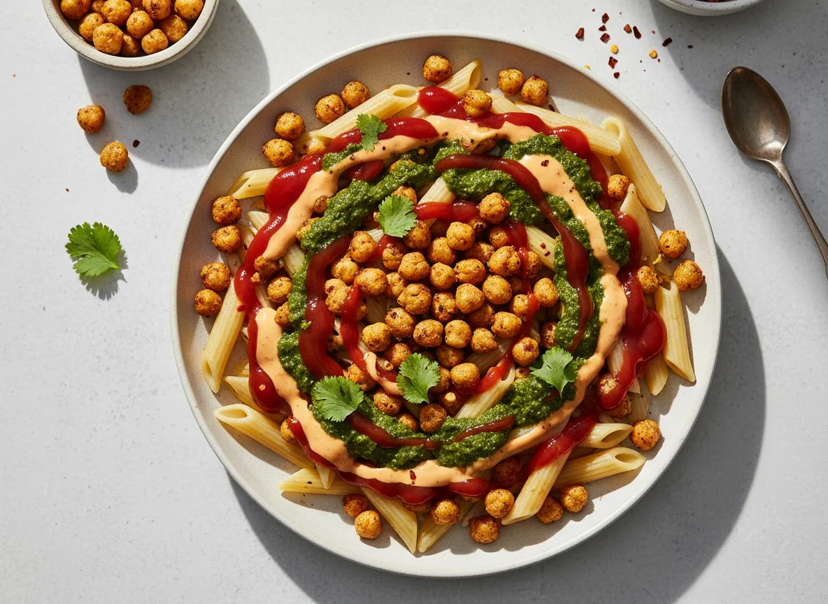 Pasta with Chickpeas and Sauces photo
