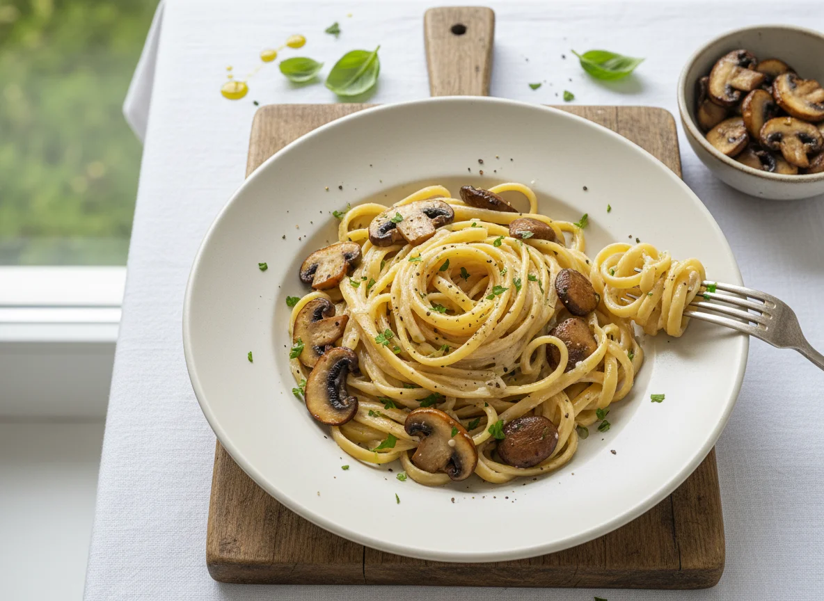 Pasta with Creamy Sauce and Mushrooms photo