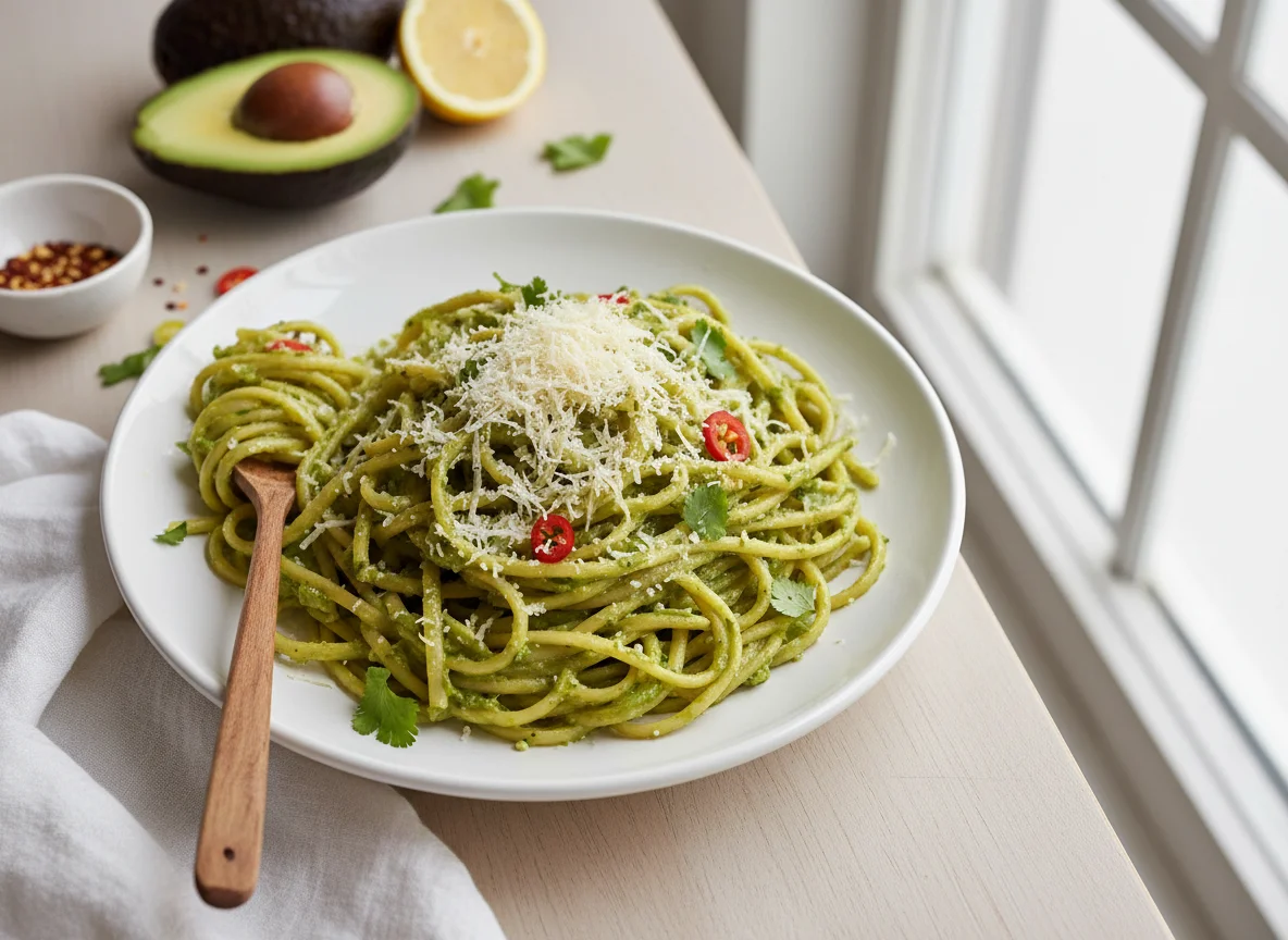 Pasta with creamy sauce and shredded cheese photo
